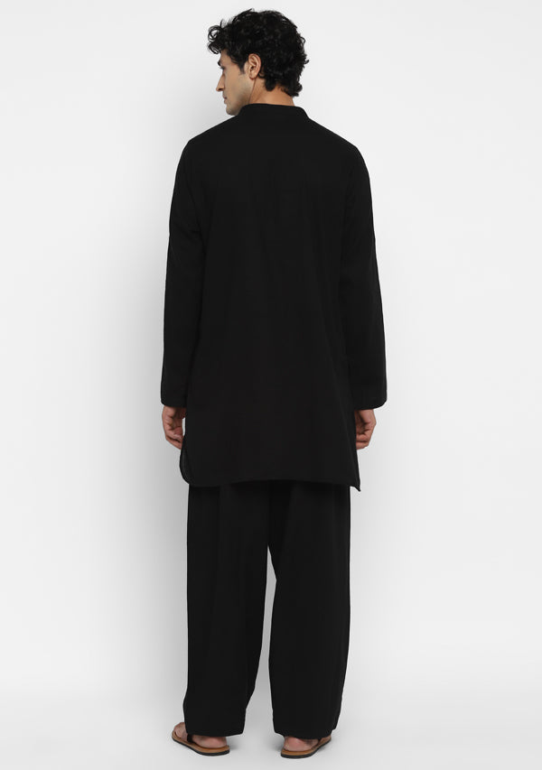 Black Cotton Kurta and Pathani Salwar For Men