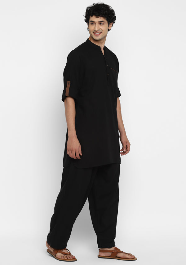 Black Cotton Kurta and Pathani Salwar For Men