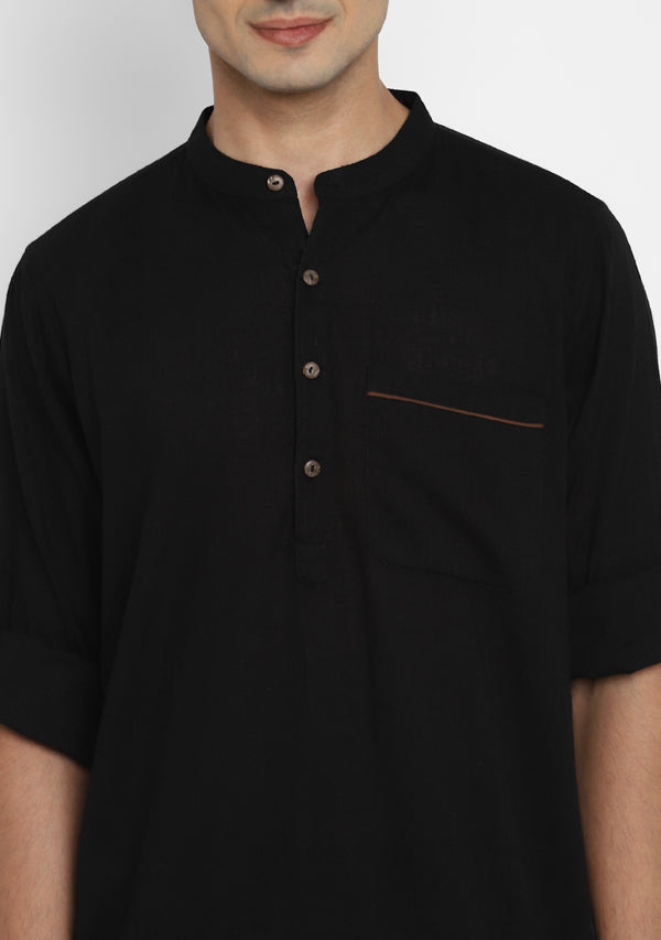 Black Cotton Kurta and Pathani Salwar For Men