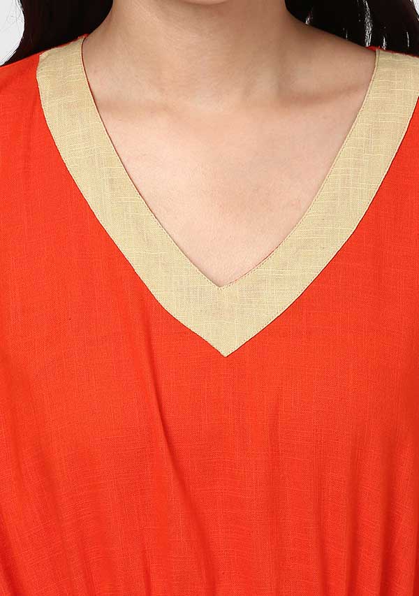 Orange Beige Tie-Up Waist Cotton Kaftan - unidra.myshopify.com