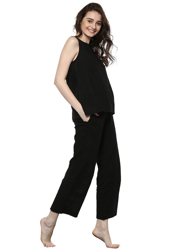 Black Sleeveless Cotton Yoga Wear - unidra.myshopify.com