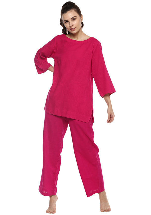Fuchsia Cotton Yoga Wear With Sleeves - unidra.myshopify.com