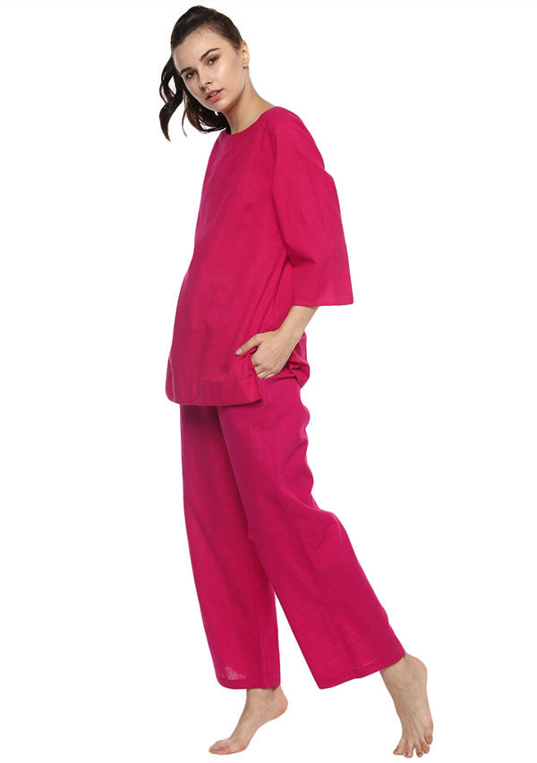 Fuchsia Cotton Yoga Wear With Sleeves - unidra.myshopify.com