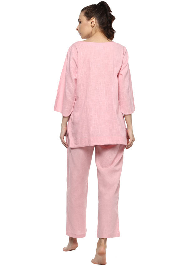 Baby Pink Cotton Yoga Wear With Sleeves - unidra.myshopify.com