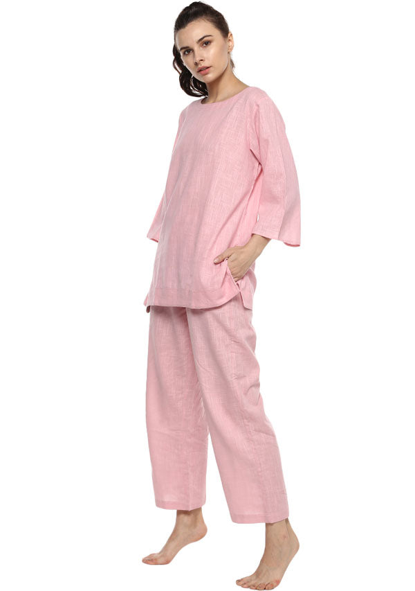 Baby Pink Cotton Yoga Wear With Sleeves - unidra.myshopify.com