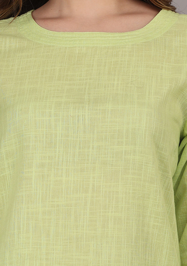 Neon Green Cotton Yoga Wear With Sleeves