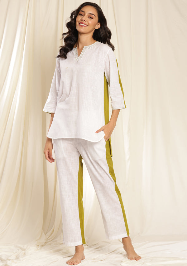 White Green Cotton Night Suit