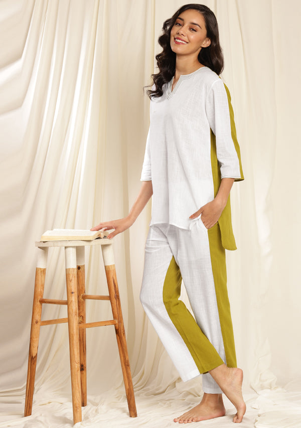 White Green Cotton Night Suit