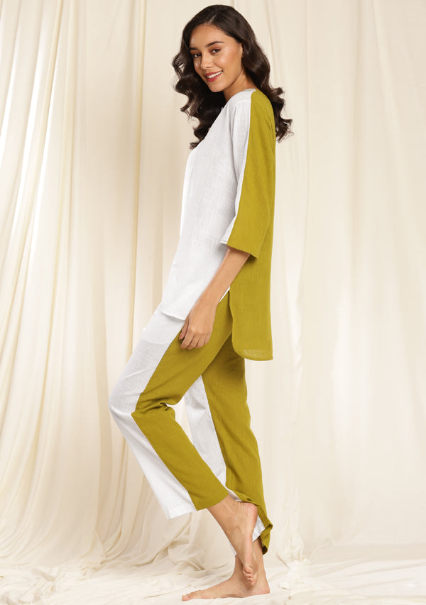 White Green Cotton Night Suit