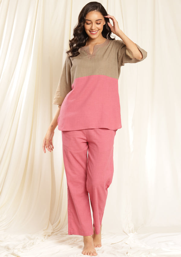 Peach Brown Cotton Night Suit