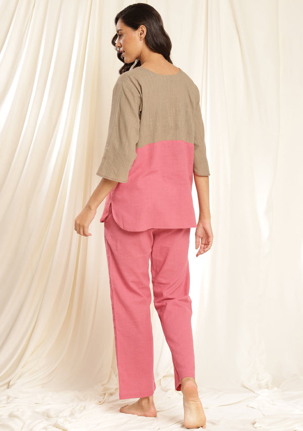 Peach Brown Cotton Night Suit