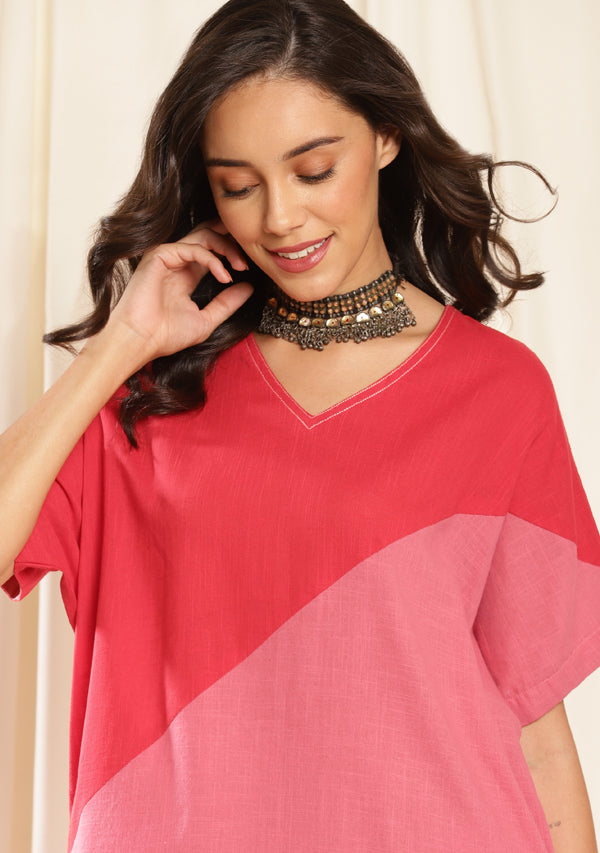 Peach Red Loose Fit Cotton Dress