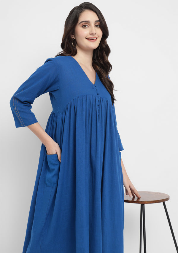 Royal Blue Co-ord Set with Gold Tissue Piping and Dig-in Pockets