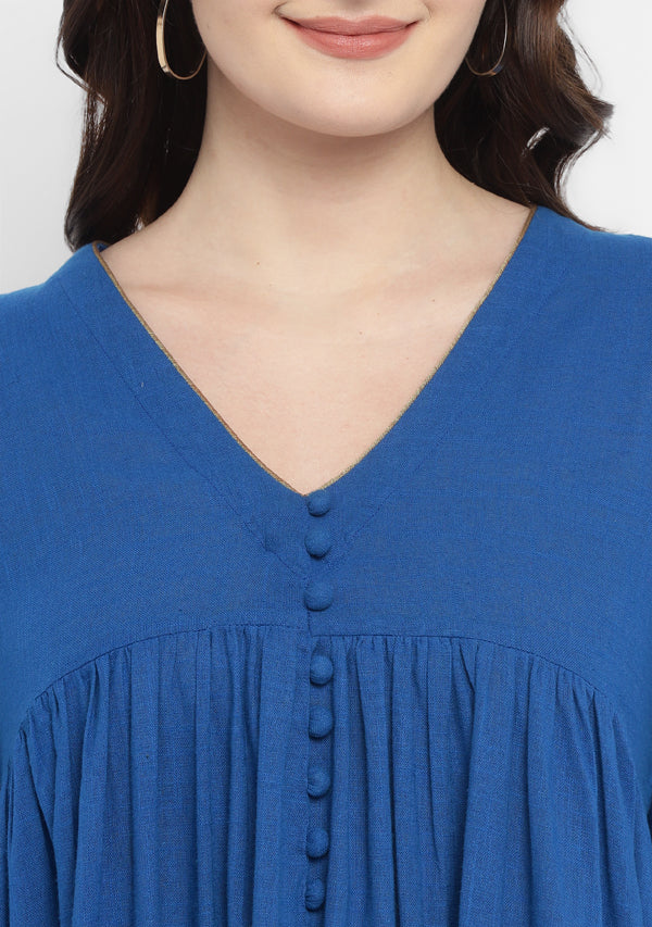 Royal Blue Co-ord Set with Gold Tissue Piping and Dig-in Pockets