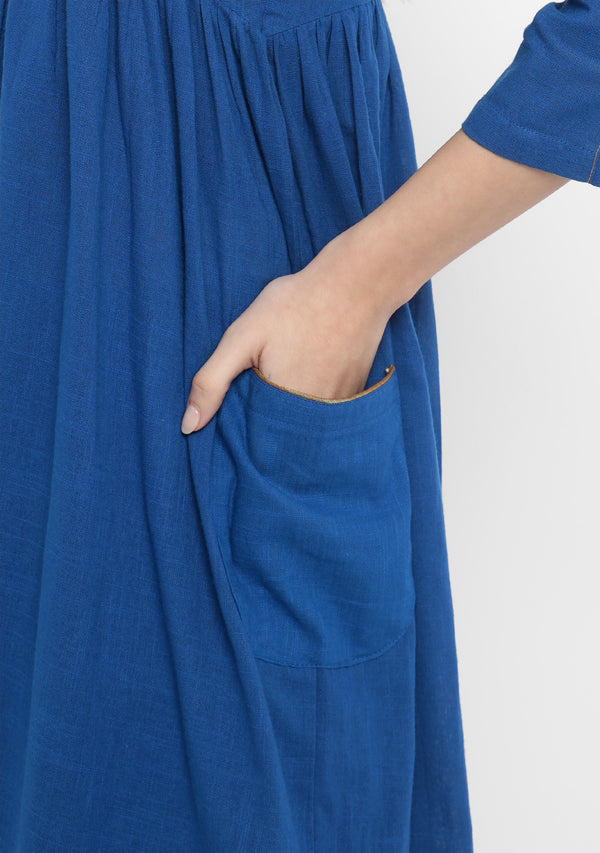 Royal Blue Co-ord Set with Gold Tissue Piping and Dig-in Pockets