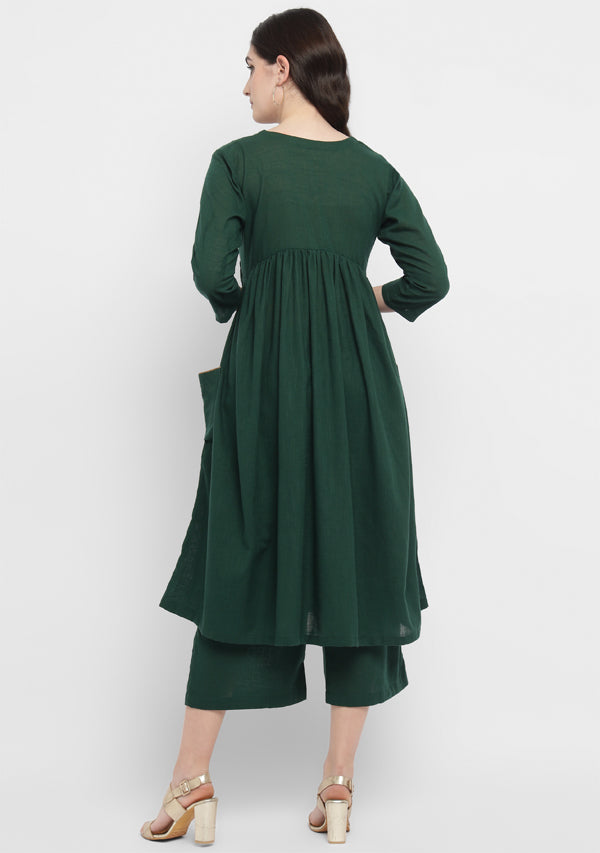 Emerald Green Co-ord Set with Gold Tissue Piping and Dig-in Pockets