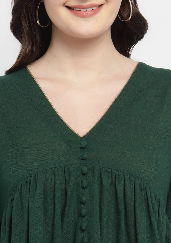 Emerald Green Co-ord Set with Gold Tissue Piping and Dig-in Pockets