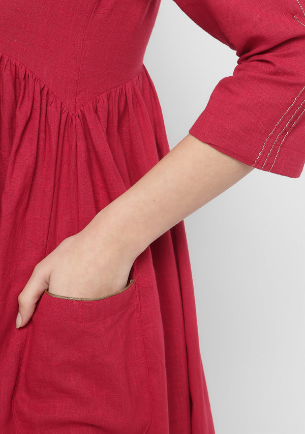 Maroon Co-ord Set with Gold Tissue Piping and Dig-in Pockets