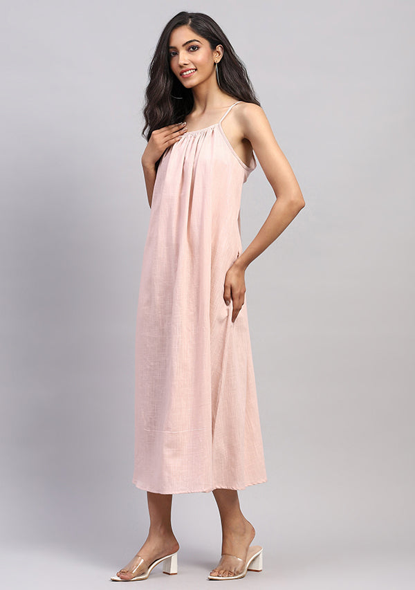 Soft Pink Cotton Strap Dress