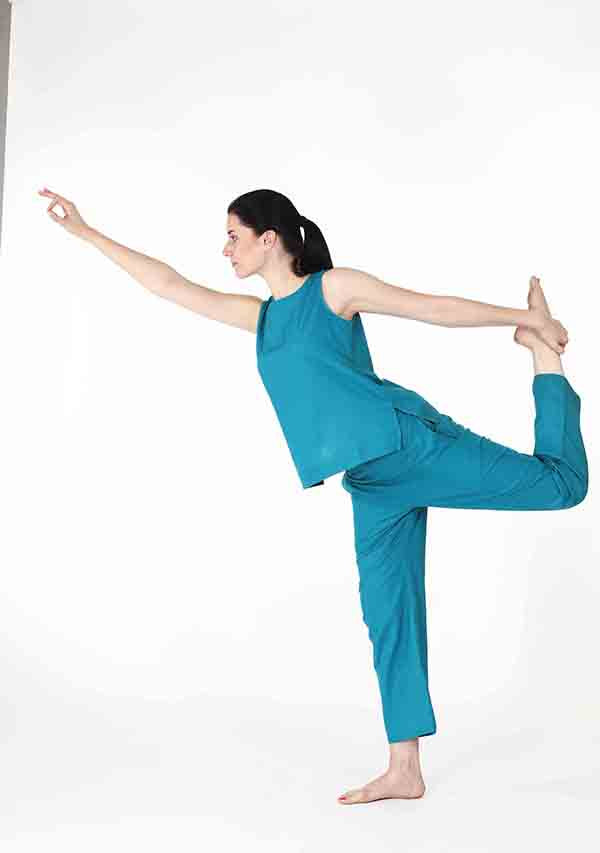 Turquoise Cotton Yoga Wear With Sleeves