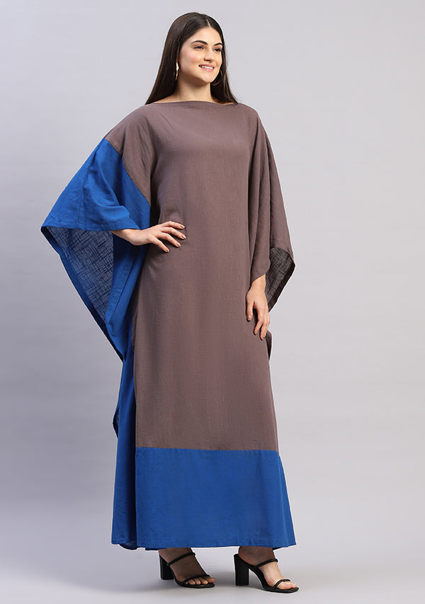 Flowy Grey Royal Blue Cotton Kaftan