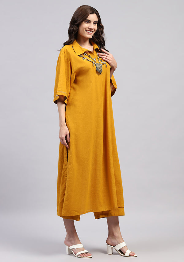 Mustard Collared Co-ord Set with Brown Trimmings
