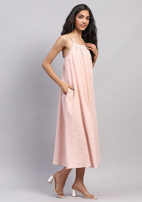 Soft Pink Cotton Strap Dress