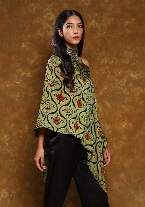 Mustard Black Hand Block Printed Cape (TOP ONLY)
