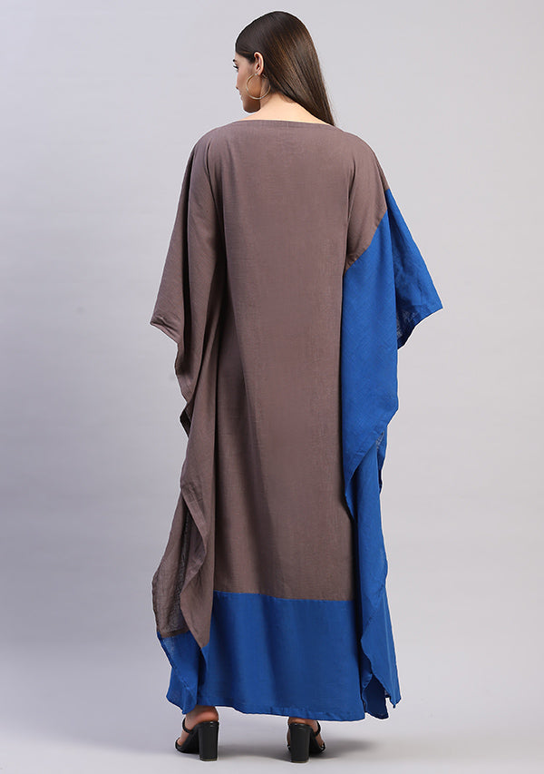 Flowy Grey Royal Blue Cotton Kaftan