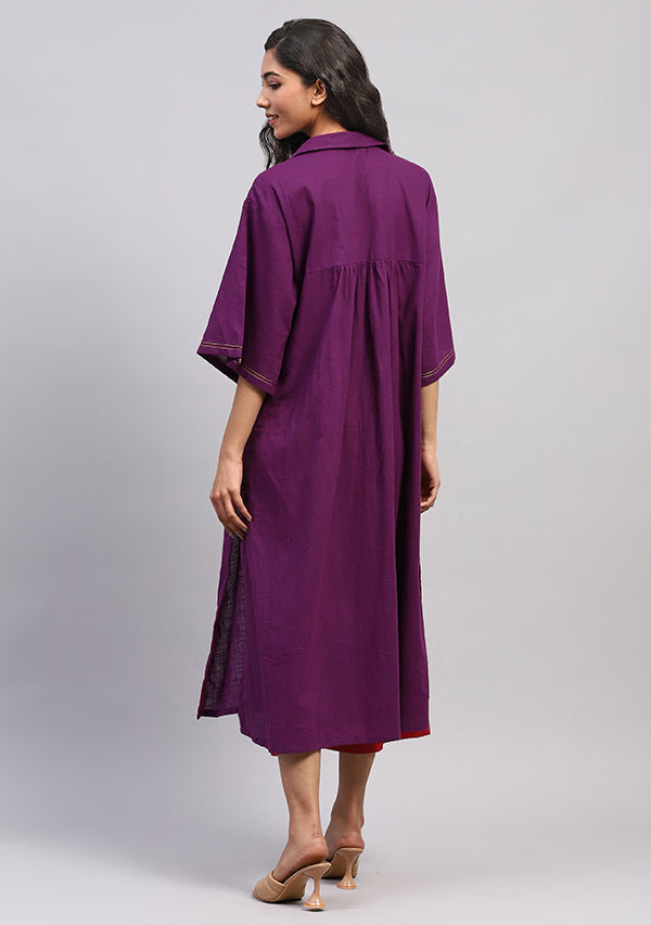 Mauve Collared Co-ord Set  with Contrast Red Pants