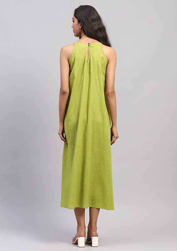 Olive Green Sleeveless Cotton Strap Dress