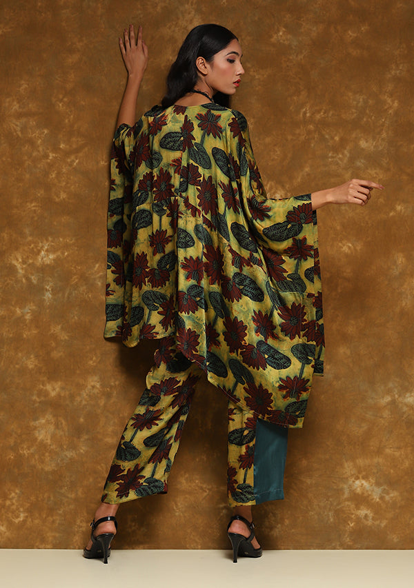 Mustard Green Hand Block Printed Asymmetric Modal Co-ord Set