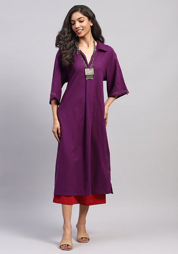 Mauve Collared Co-ord Set  with Contrast Red Pants