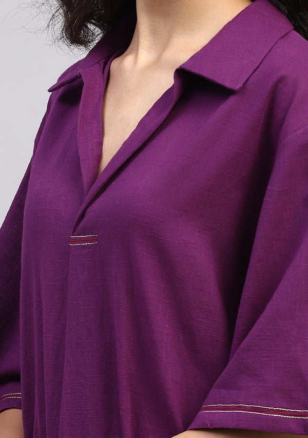 Mauve Collared Co-ord Set  with Contrast Red Pants