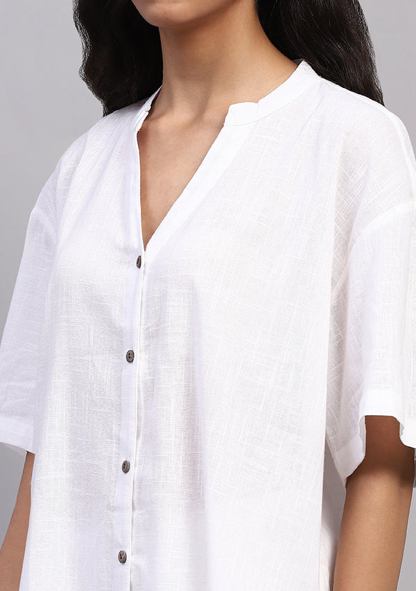 White Front Open Cotton Co-ord Set With Pants