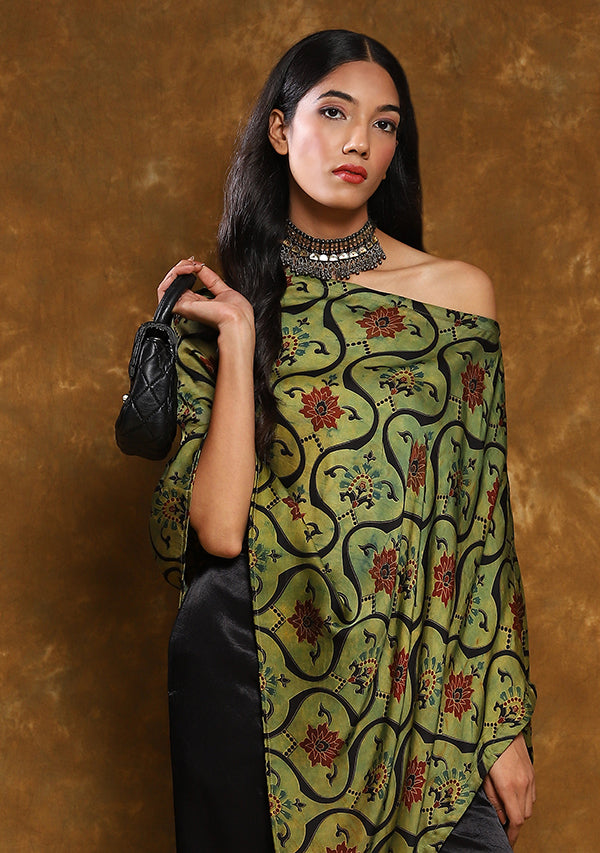 Mustard Black Hand Block Printed Cape (TOP ONLY)