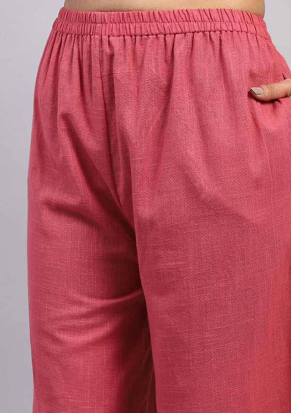 Peach Front Open Cotton Co-ord Set With Pants