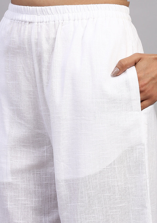 White Front Open Cotton Co-ord Set With Pants