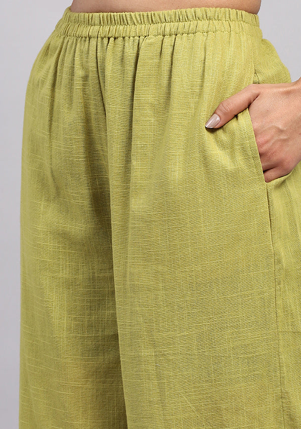 Olive Green Mauve Front Open Cotton Co-ord Set  with Pants