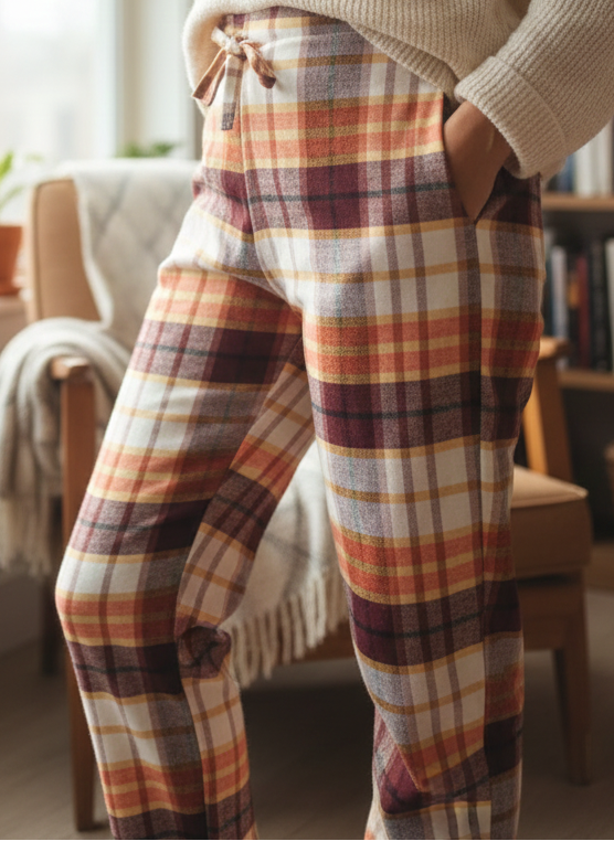 Flannel Rust Orange Checked Night Suit With Trimmings