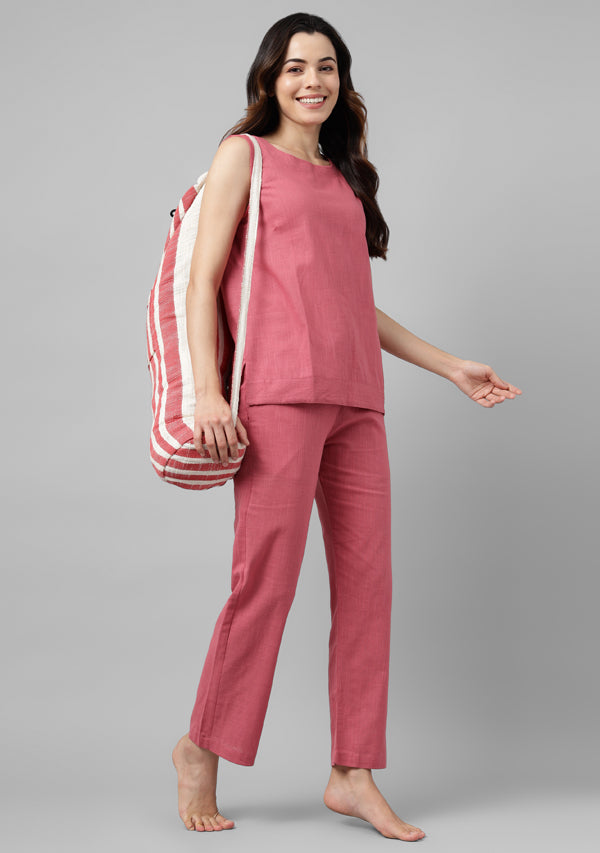 Peach Sleeveless Cotton Yoga Wear