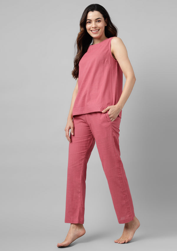Peach Sleeveless Cotton Yoga Wear