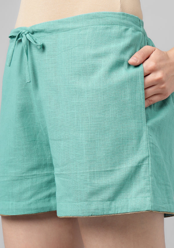 Aqua Short Kaftan with Bronze Trimmings and Elasticated Shorts