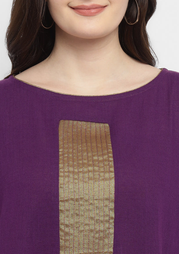 Purple Cotton Block Dress with Gold Embellishments