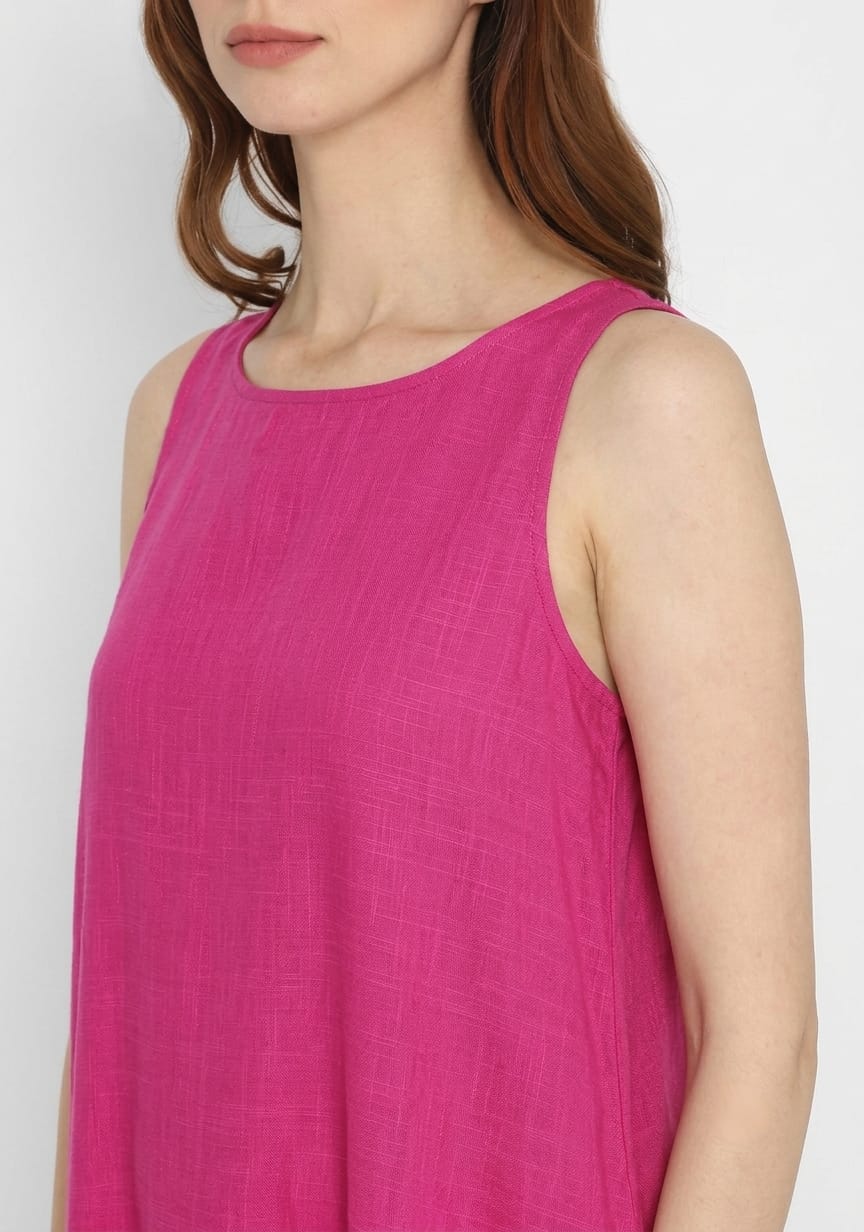Fuchsia Pink Sleeveless A-Line Long Cotton Dress