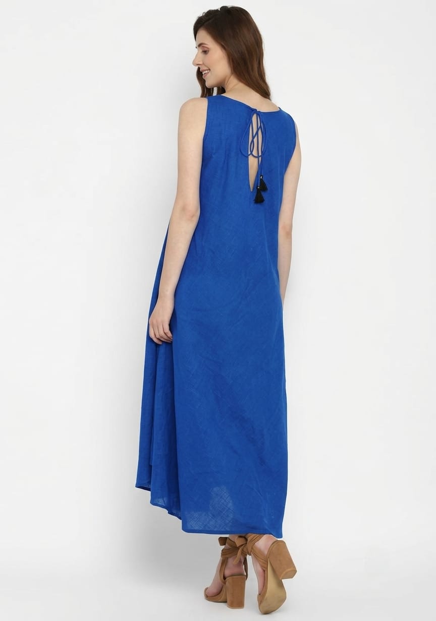 Royal Blue Sleeveless A-Line Long Cotton Dress