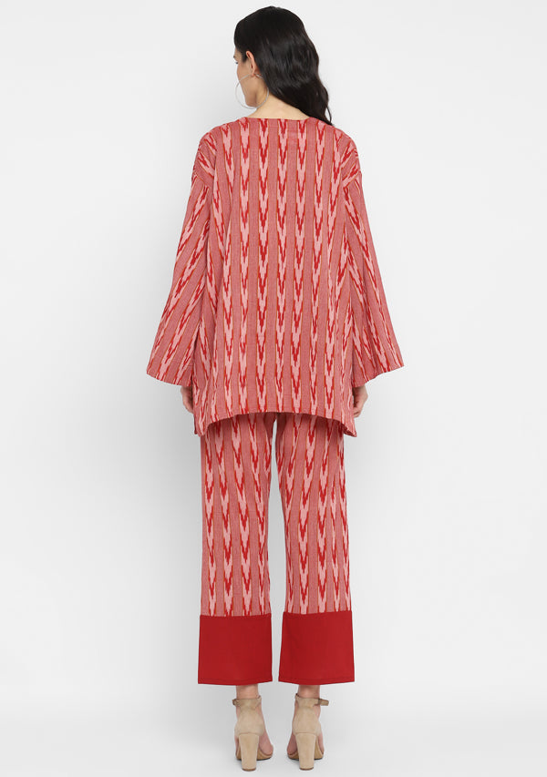 Beige Red Ikat Cotton