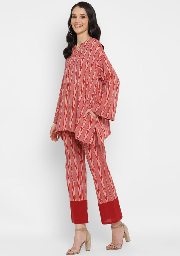 Beige Red Ikat Cotton