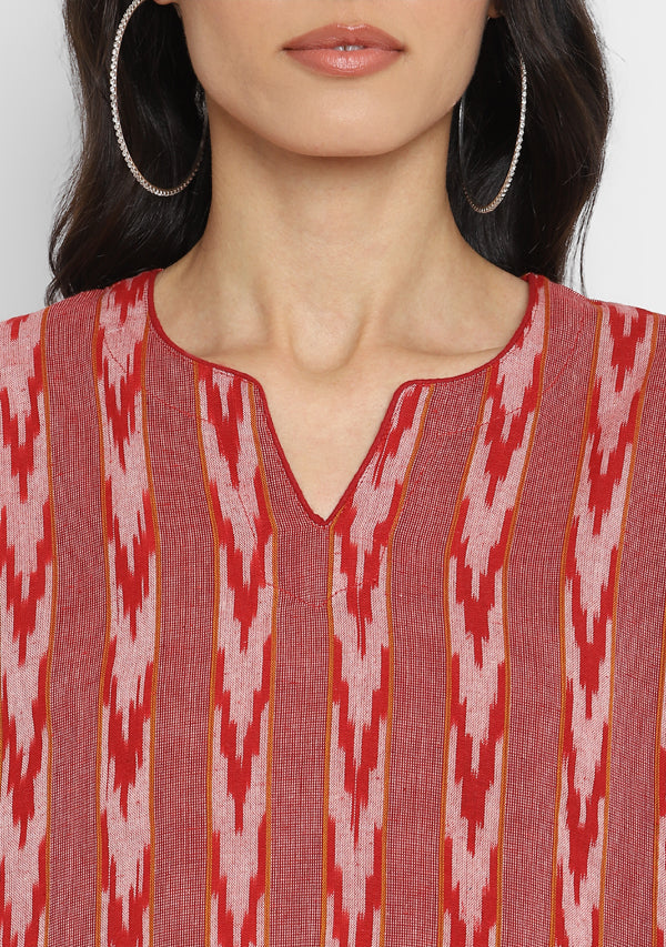 Beige Red Ikat Cotton