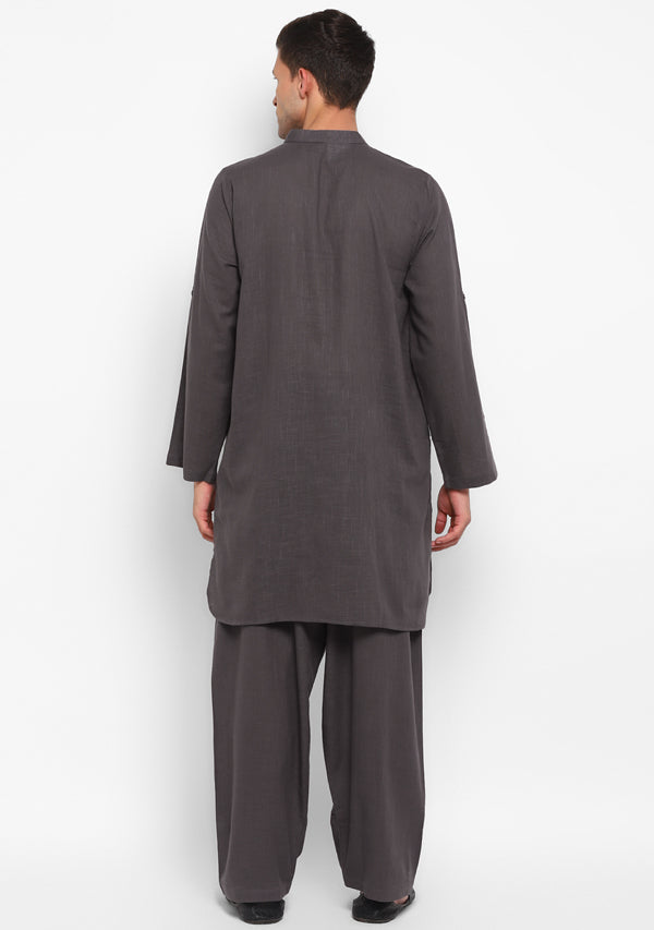 Steel Grey Cotton Kurta and Pathani Salwar For Men